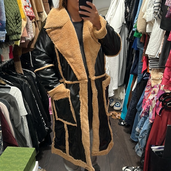 Teddy Paneled/Sherpa Lined Faux Leather Coat - Picture 5 of 7